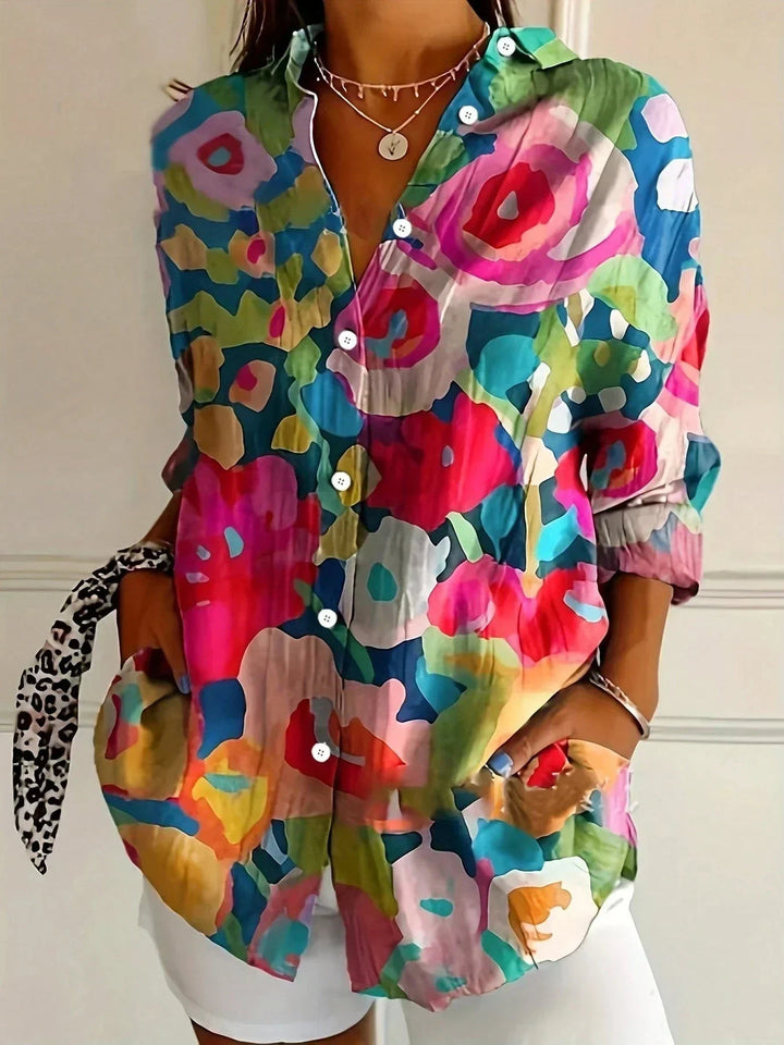 Camisa elegante de manga larga con estampado de colores