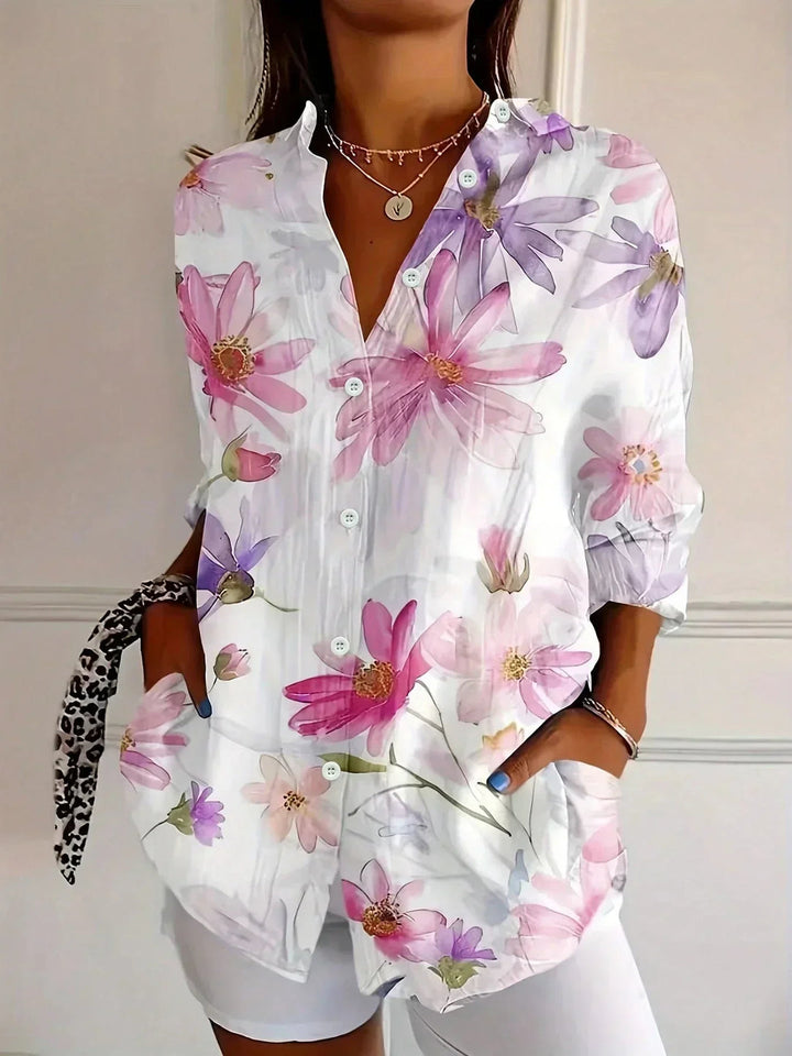Camisa elegante de manga larga con estampado de colores