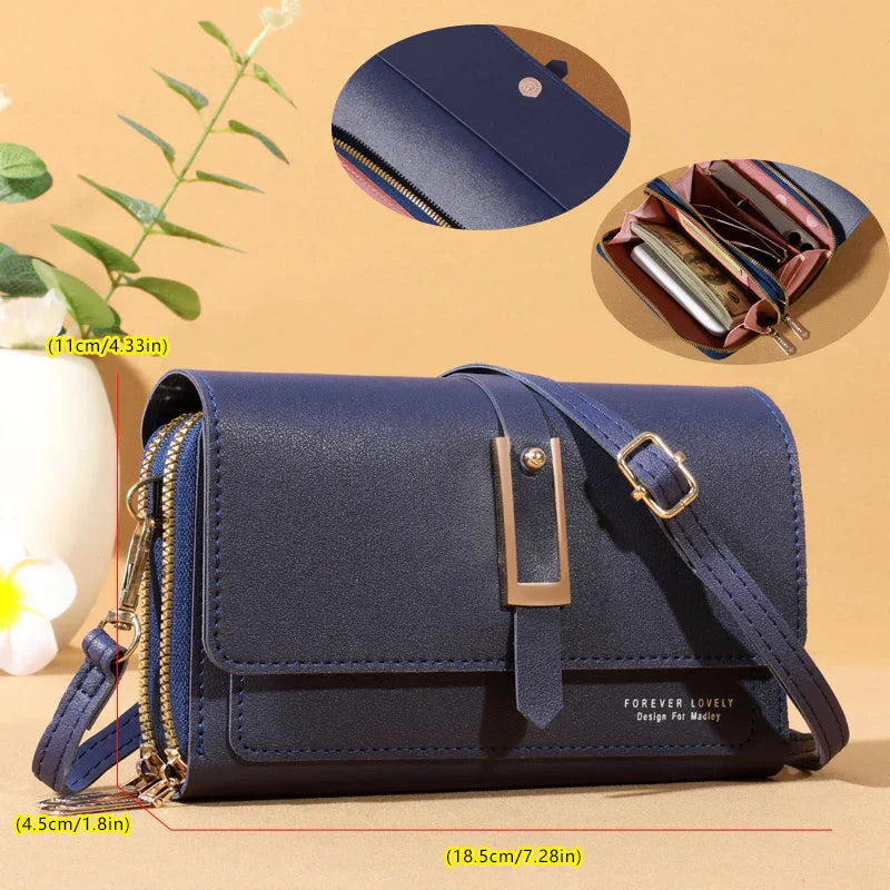 Elegante bolso de hombro cruzado para mujer - Elegante tarjetero y soporte para teléfono móvil