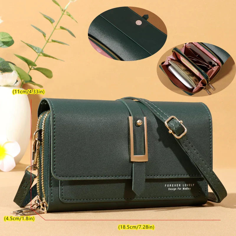 Elegante bolso de hombro cruzado para mujer - Elegante tarjetero y soporte para teléfono móvil