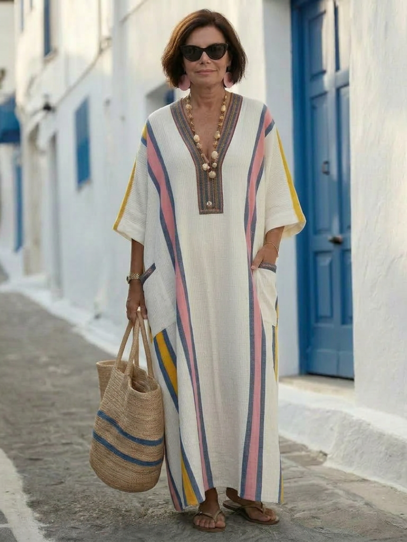 Noemi | Vestido maxi de manga corta con cuello en V y bolsillo
