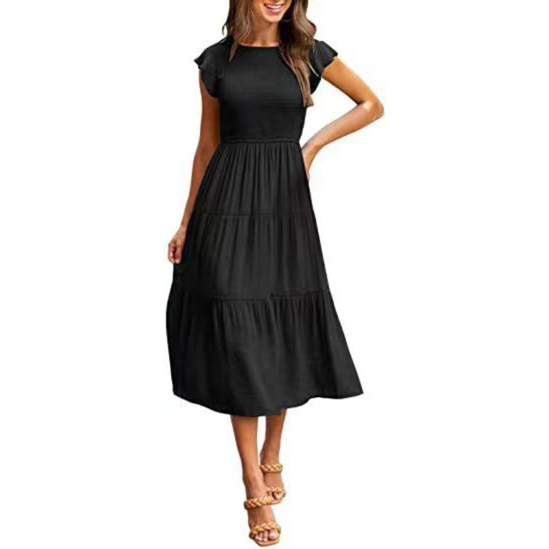 KRISELLE™ - Vestido Midi Humo Elegante con Manga Flutter