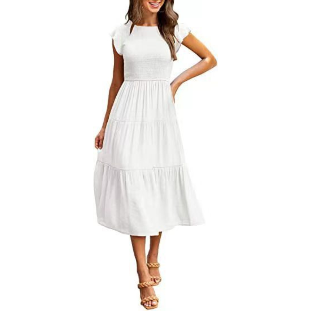 KRISELLE™ - Vestido Midi Humo Elegante con Manga Flutter