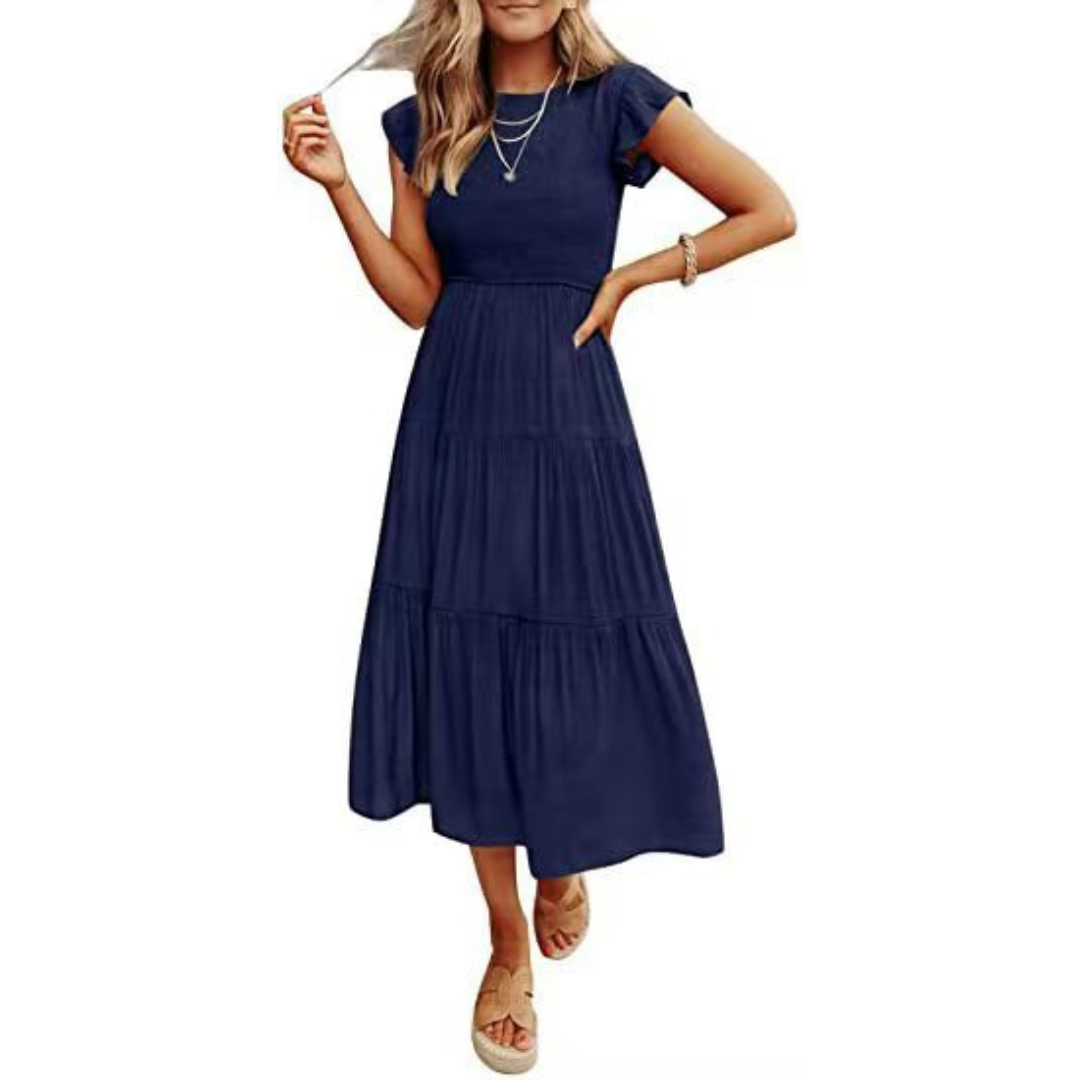 KRISELLE™ - Vestido Midi Humo Elegante con Manga Flutter