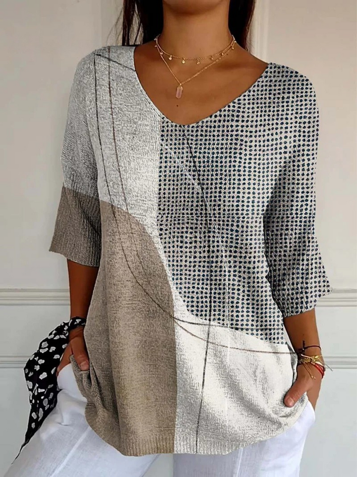 Jersey casual de punto con estampado artístico abstracto geométrico para mujer