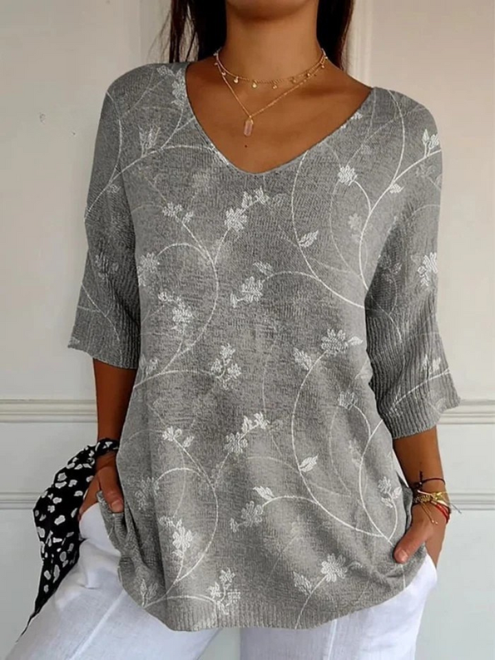 Suéter de punto informal de arte floral vintage para mujer