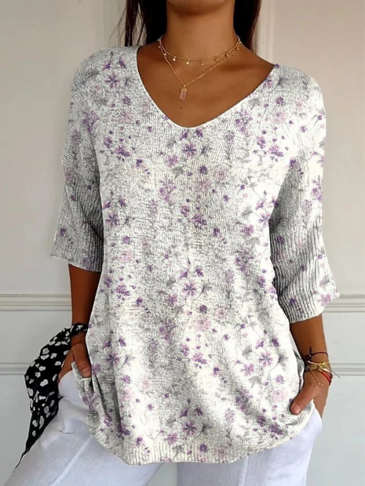 Suéter de punto informal vintage con estampado floral para mujer