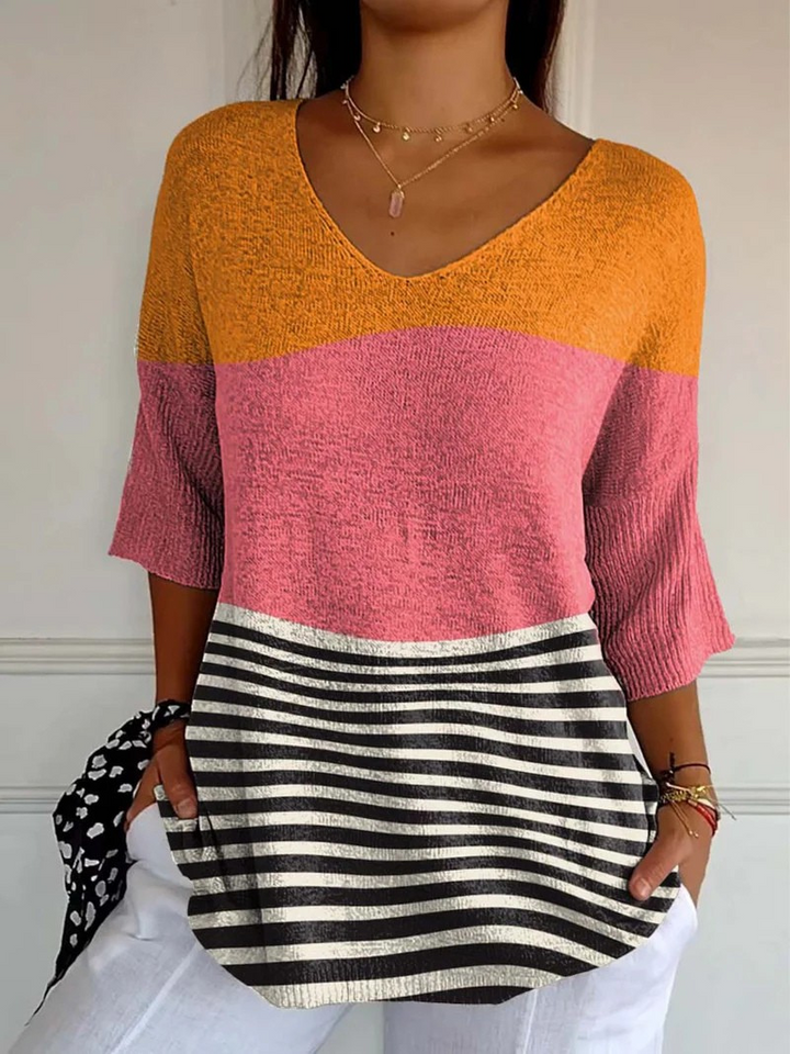 Suéter informal de punto con estampado artístico abstracto de líneas para mujer