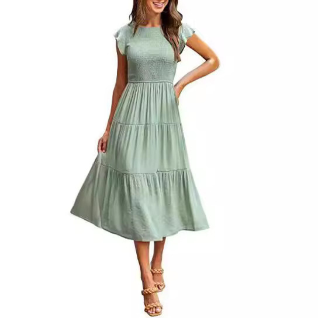 KRISELLE™ - Vestido Midi Humo Elegante con Manga Flutter