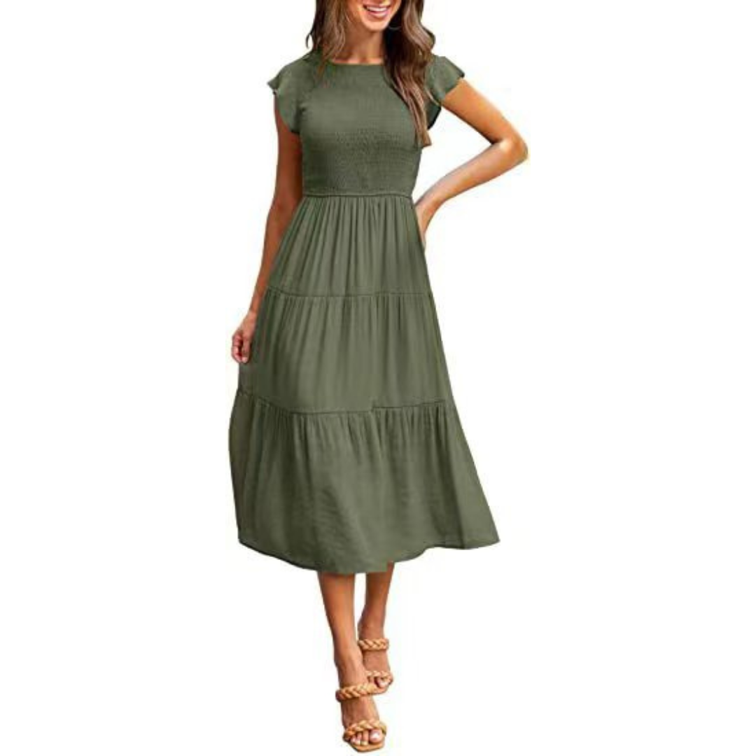 KRISELLE™ - Vestido Midi Humo Elegante con Manga Flutter