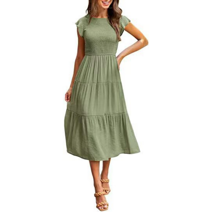 KRISELLE™ - Vestido Midi Humo Elegante con Manga Flutter