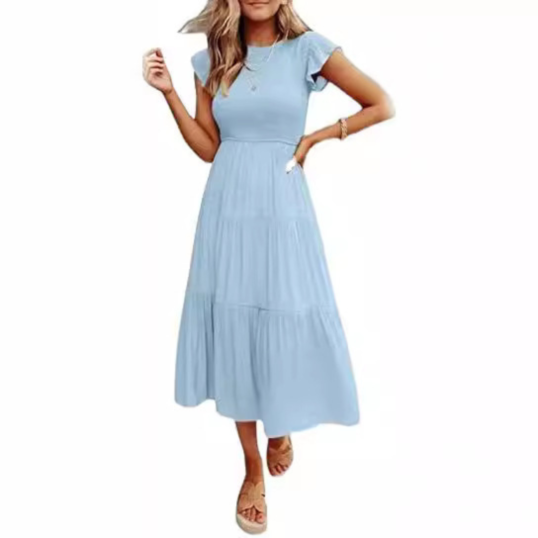 KRISELLE™ - Vestido Midi Humo Elegante con Manga Flutter