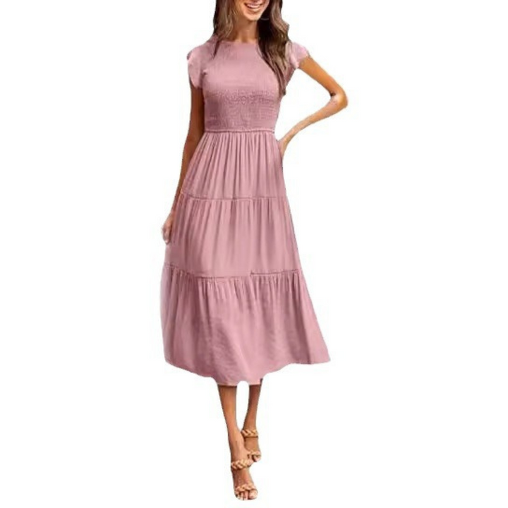 KRISELLE™ - Vestido Midi Humo Elegante con Manga Flutter