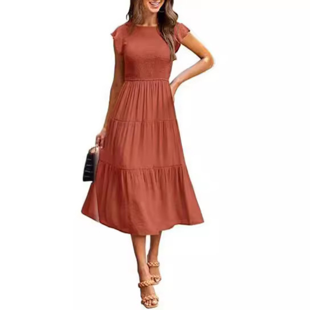 KRISELLE™ - Vestido Midi Humo Elegante con Manga Flutter