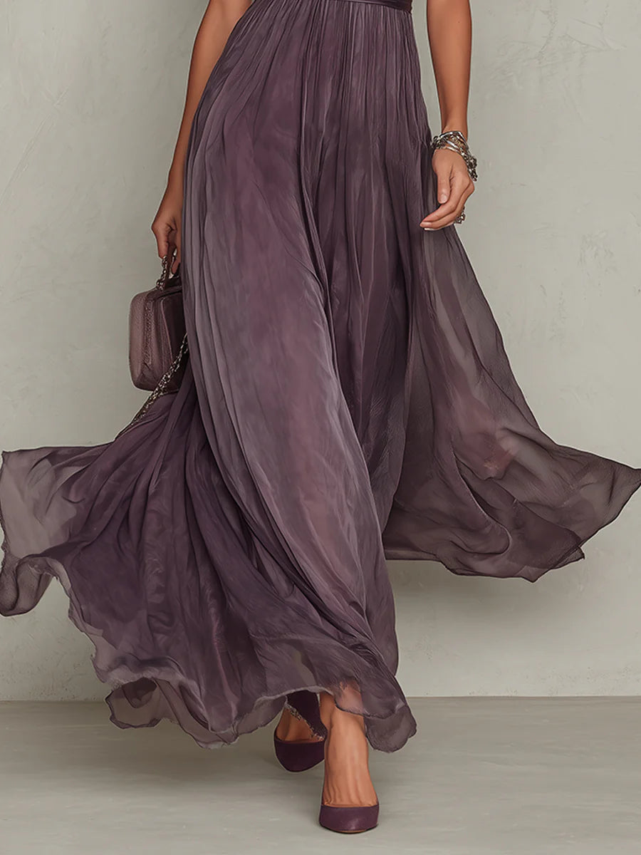 Ashley | Vestido Maxi Elegante de Chifón Vintage - Violeta