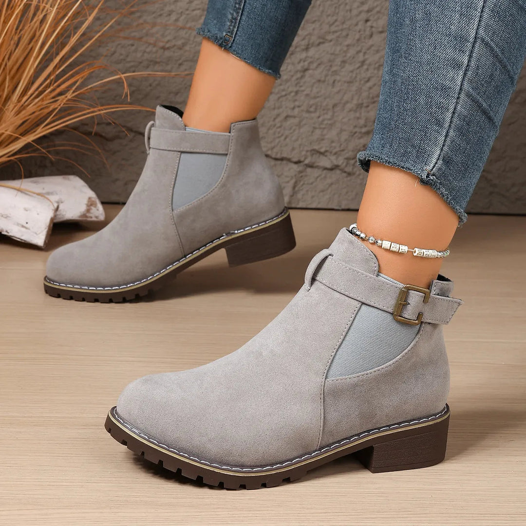 Gisarae - Botines planos de cuero estilo vintage elegante
