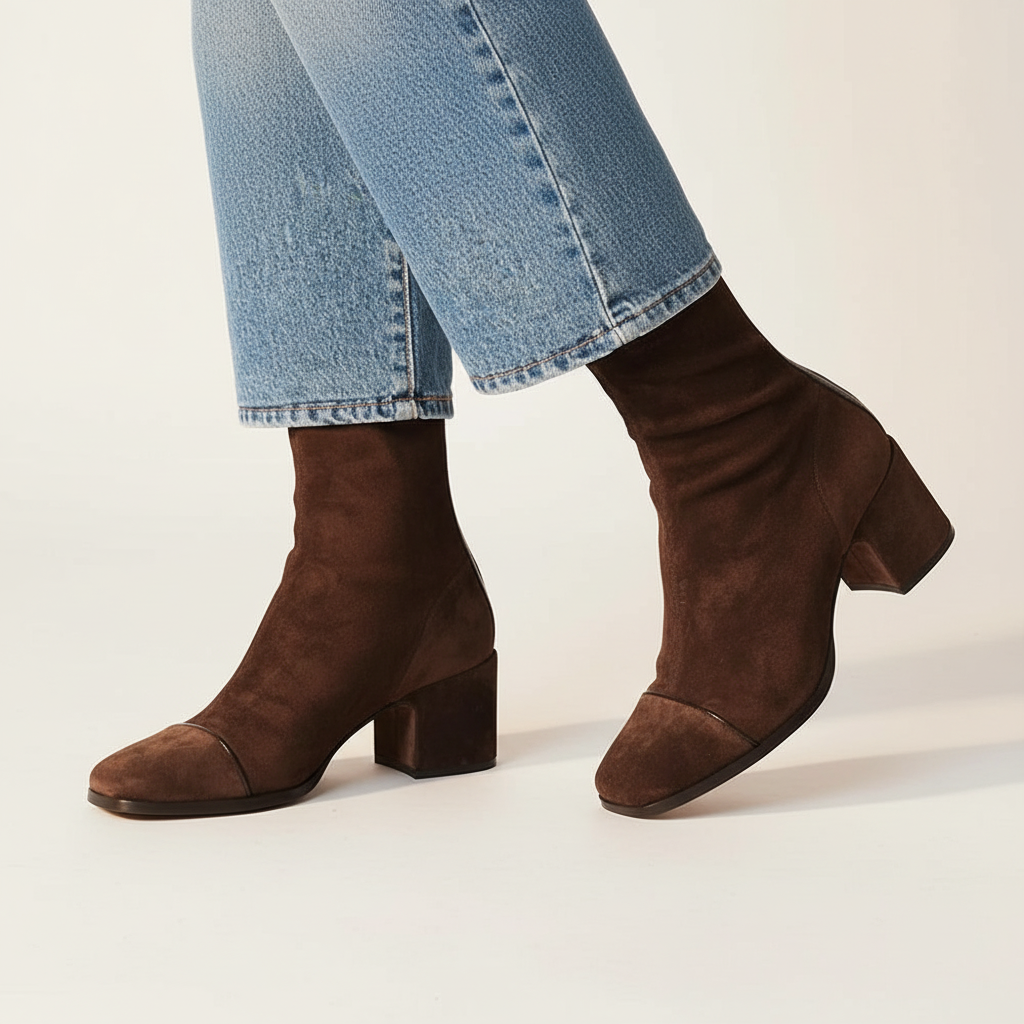 Lily™ | Botines Elegantes de Ante con Punta Cuadrada - Marrón oscuro
