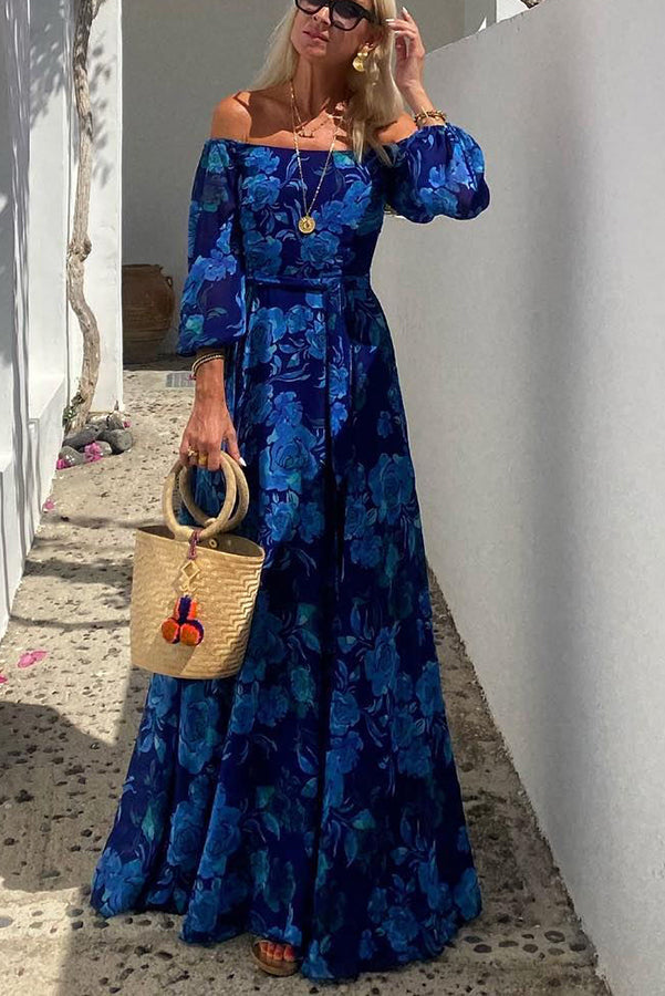 Francesca | Vestido Largo Floral con Hombros Descubiertos