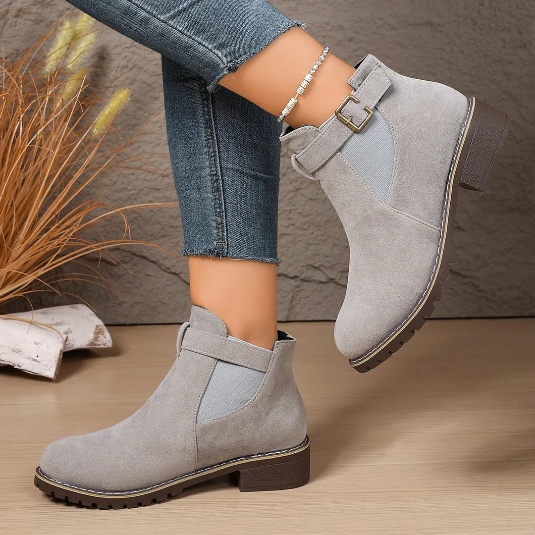 Gisarae - Botines planos de cuero estilo vintage elegante