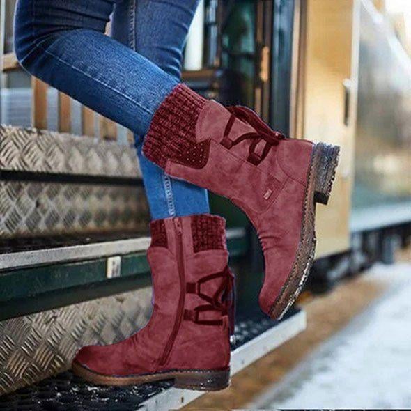 Ovelina - Botines de mujer cálidos con cordones para el invierno