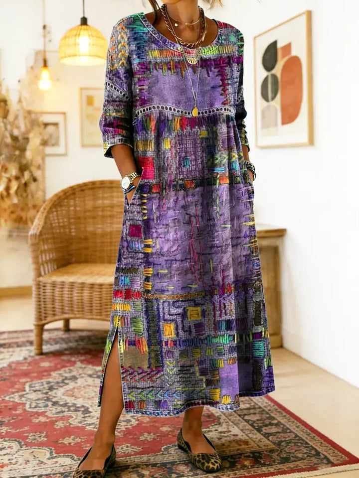 Isabelle | Vestido Vaquero con Patchwork Étnico
