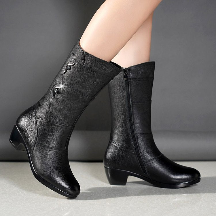 Catheriel - Botines de plataforma de tacón grueso a media pantorrilla para mujer