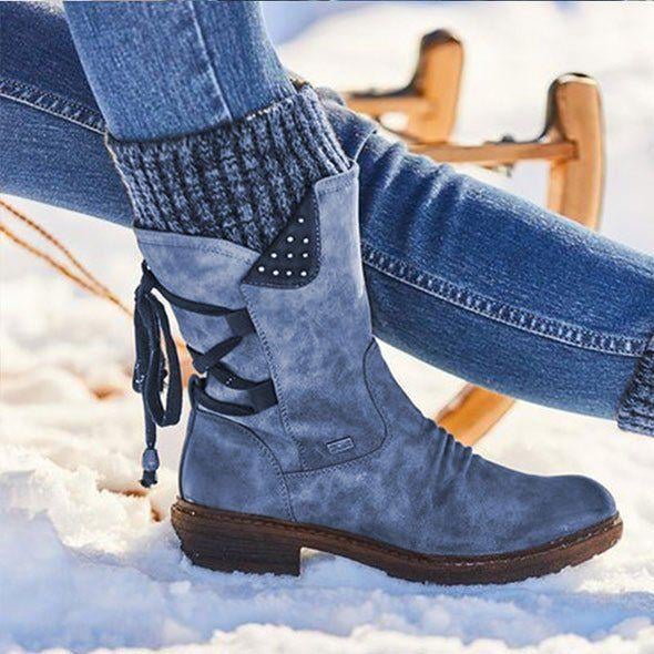 Ovelina - Botines de mujer cálidos con cordones para el invierno