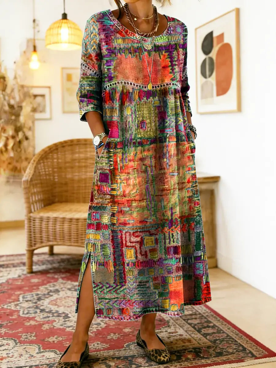 Isabelle | Vestido Vaquero con Patchwork Étnico
