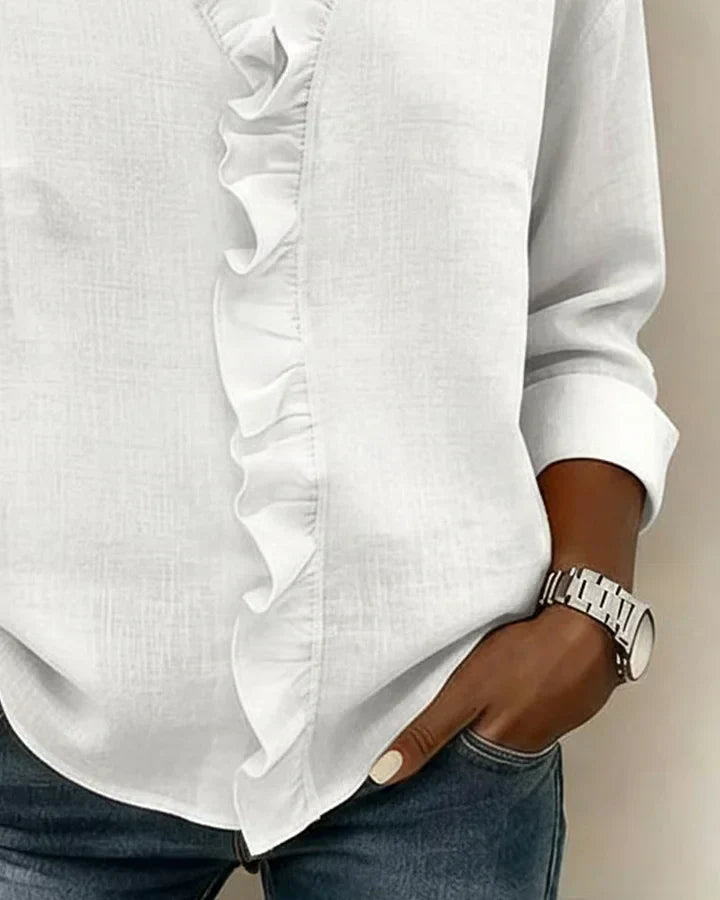 Indie | Blusa con volantes, escote en V y manga larga