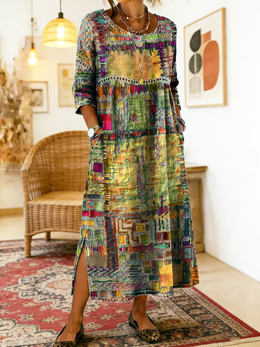 Isabelle | Vestido Vaquero con Patchwork Étnico