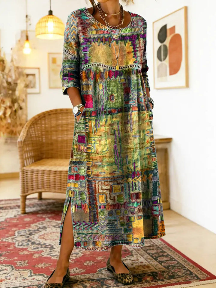 Isabelle | Vestido Vaquero con Patchwork Étnico