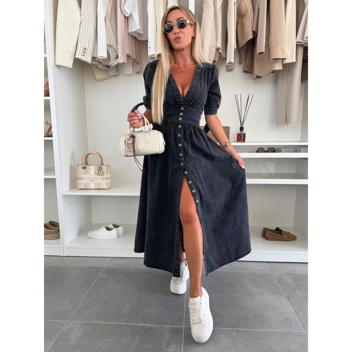MAELLE™ – Vestido midi elegante con cuello en V