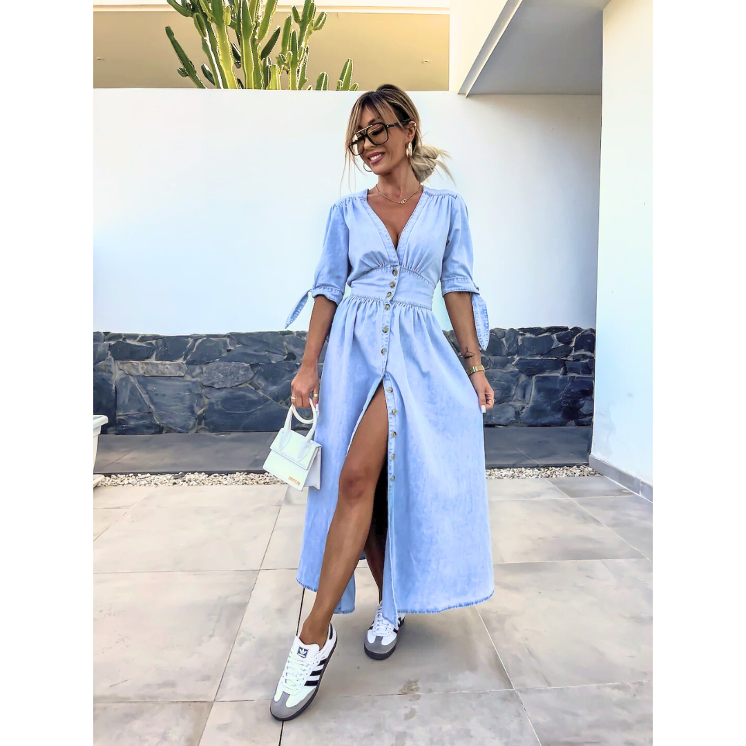 MAELLE™ – Vestido midi elegante con cuello en V