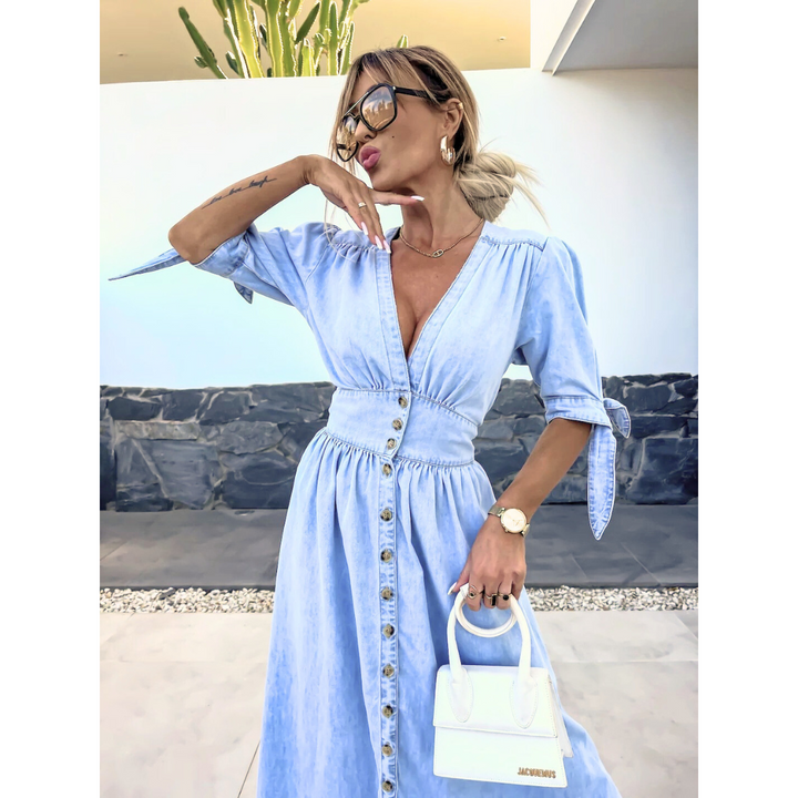 MAELLE™ – Vestido midi elegante con cuello en V
