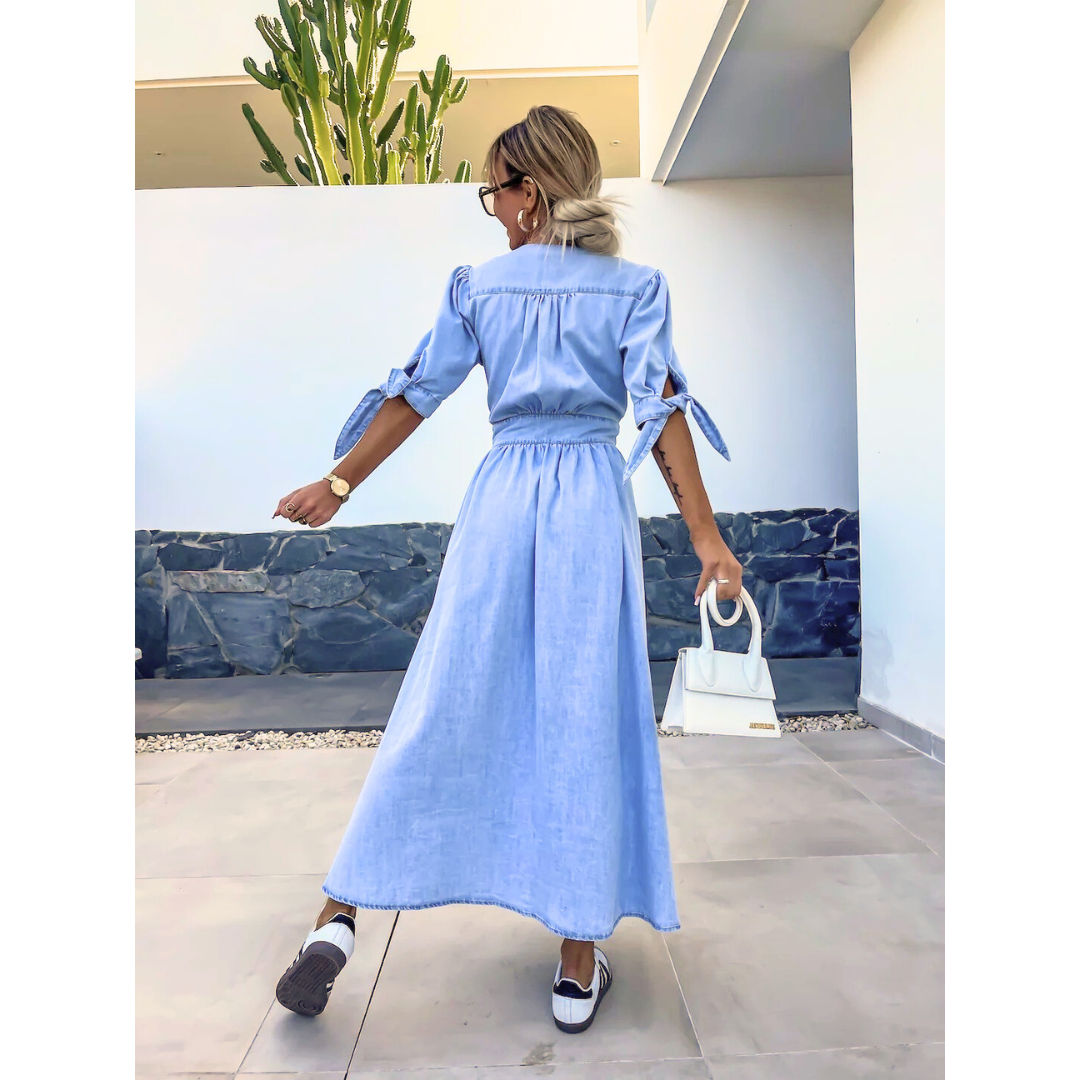 MAELLE™ – Vestido midi elegante con cuello en V