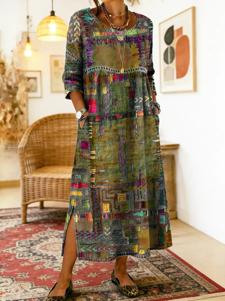 Isabelle | Vestido Vaquero con Patchwork Étnico
