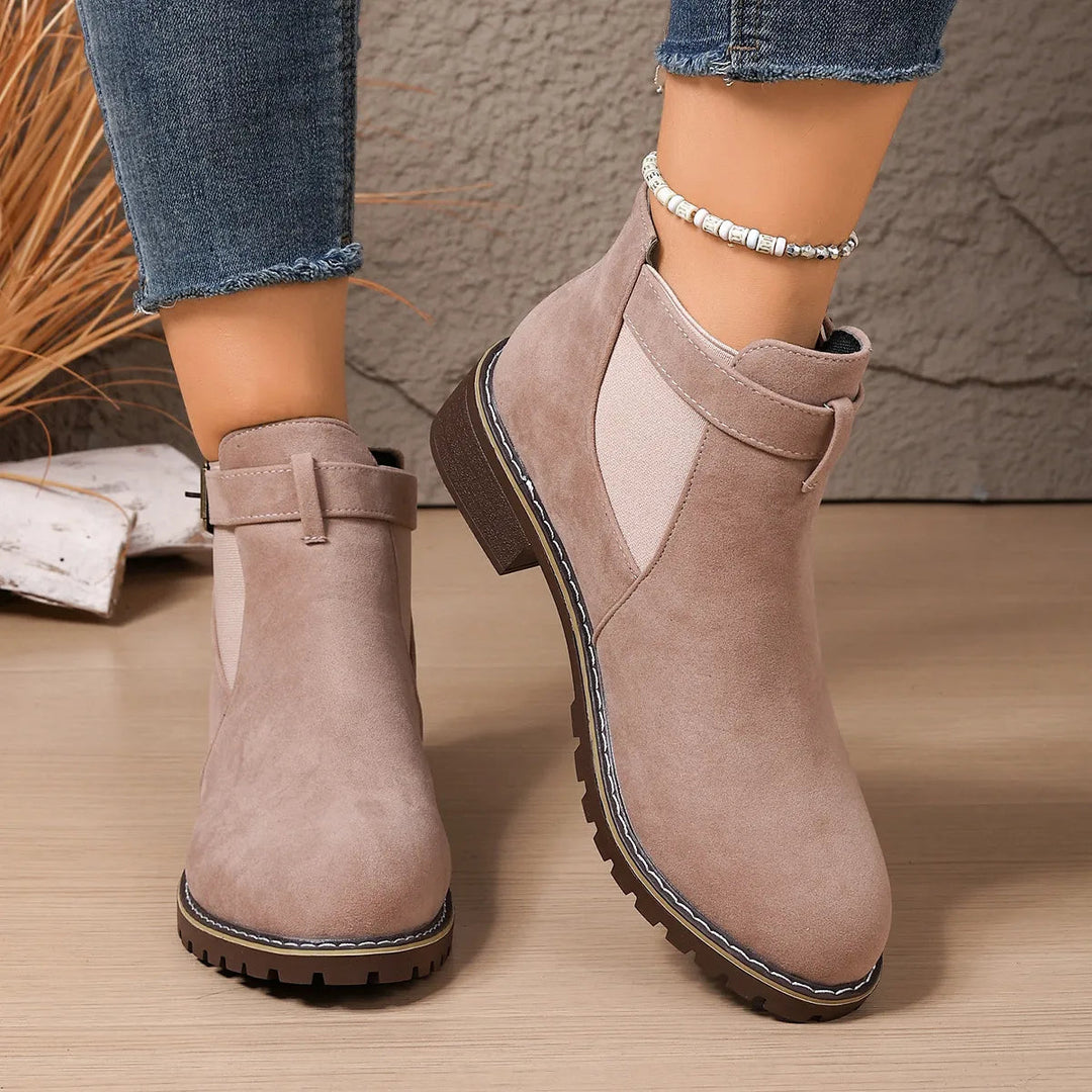 Gisarae - Botines planos de cuero estilo vintage elegante