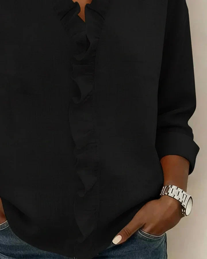Indie | Blusa con volantes, escote en V y manga larga