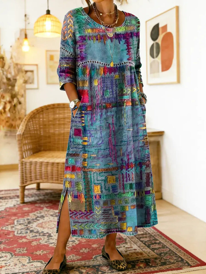 Isabelle | Vestido Vaquero con Patchwork Étnico