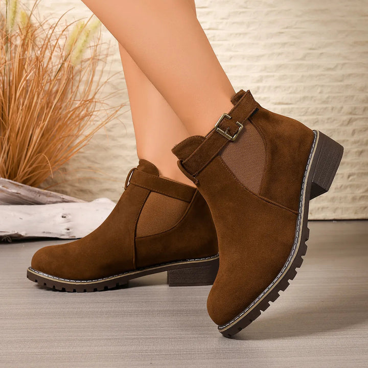 Gisarae - Botines planos de cuero estilo vintage elegante