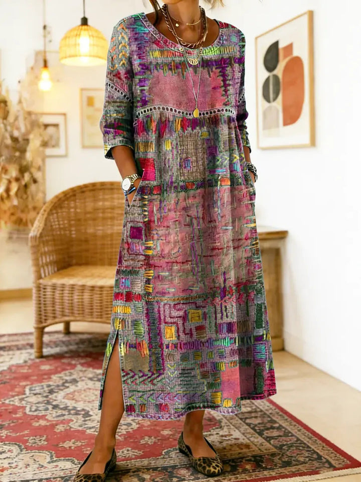 Isabelle | Vestido Vaquero con Patchwork Étnico