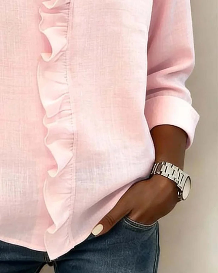 Indie | Blusa con volantes, escote en V y manga larga