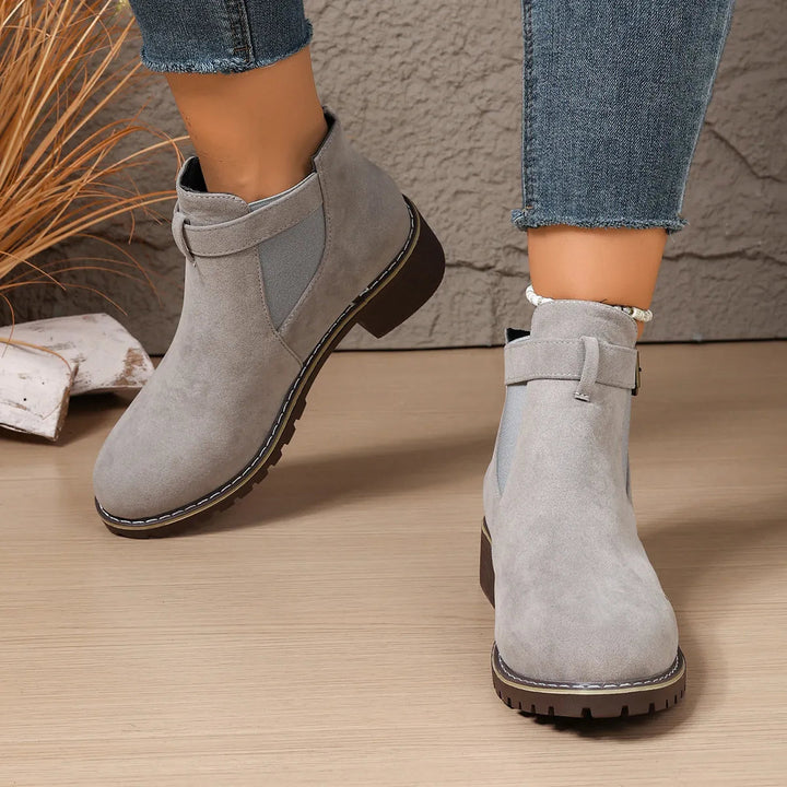 Gisarae - Botines planos de cuero estilo vintage elegante