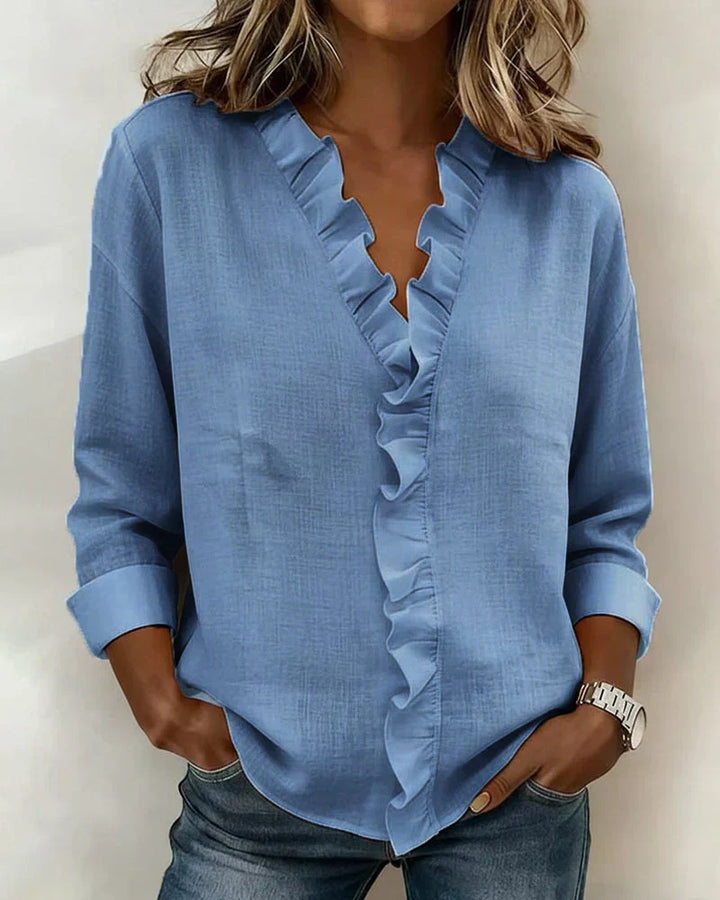 Indie | Blusa con volantes, escote en V y manga larga