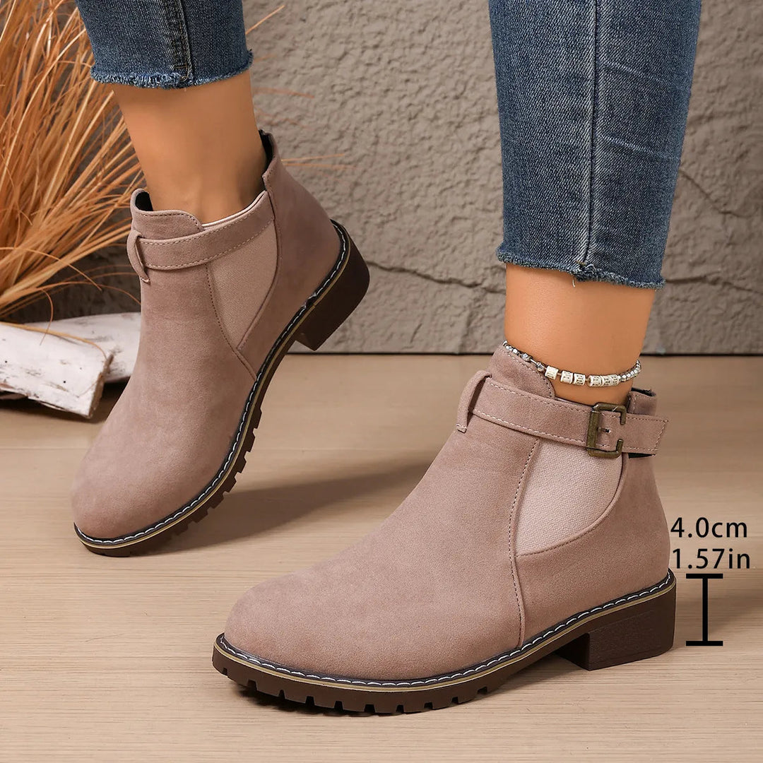 Gisarae - Botines planos de cuero estilo vintage elegante