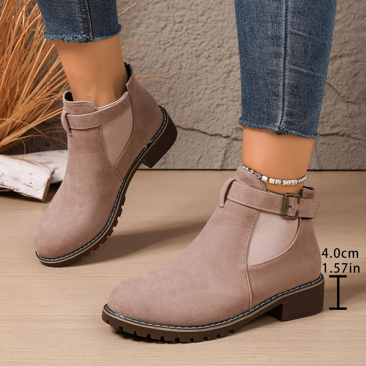 Gisarae - Botines planos de cuero estilo vintage elegante