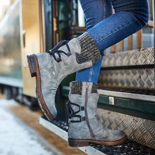 Ovelina - Botines de mujer cálidos con cordones para el invierno