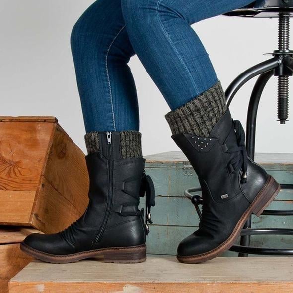 Ovelina - Botines de mujer cálidos con cordones para el invierno