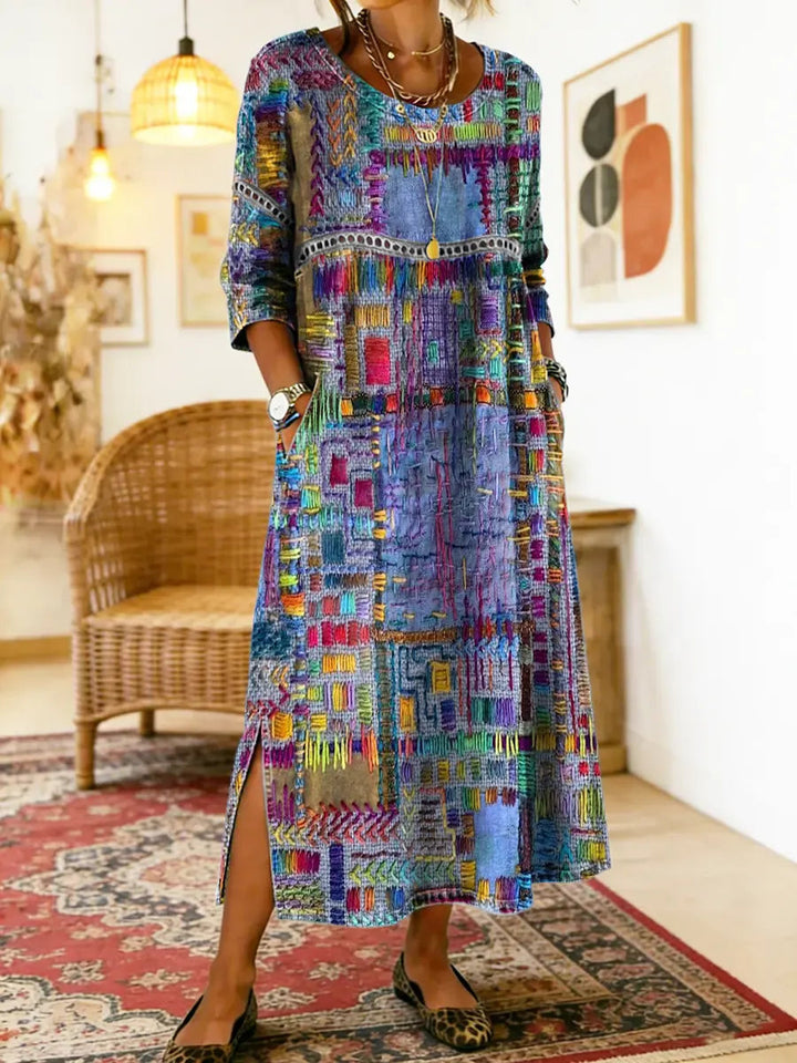 Isabelle | Vestido Vaquero con Patchwork Étnico