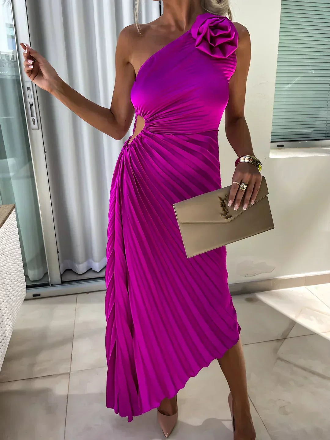 Eya™ | Vestido Maxi Floral Elegante de Un Hombro